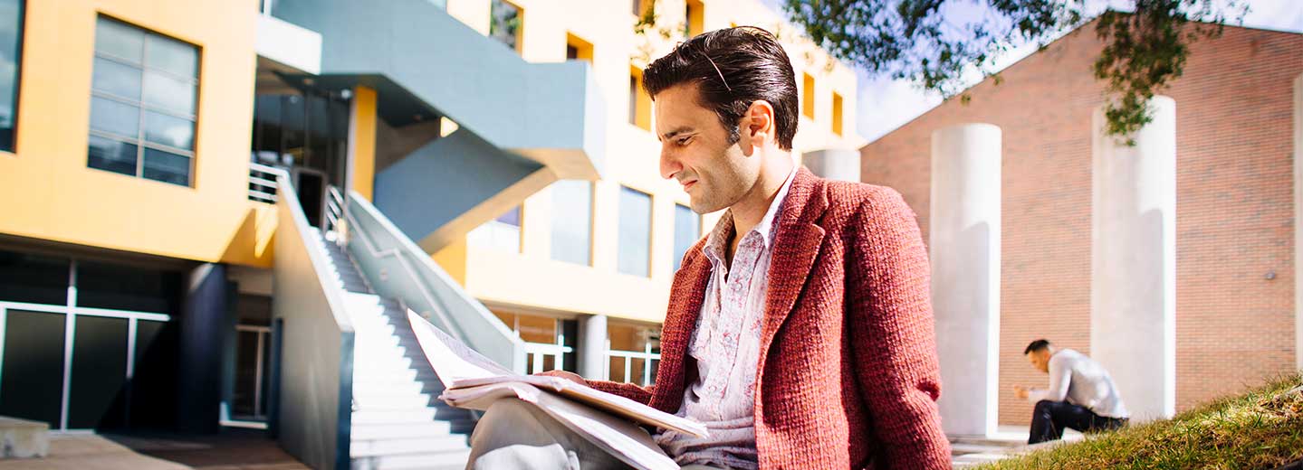 Law school student studying outside